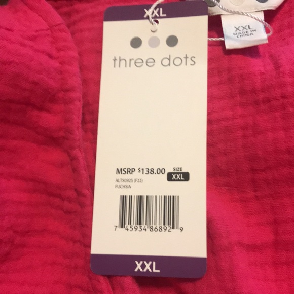 three dots fuchsia double gauze top size XXL - Picture 4 of 6